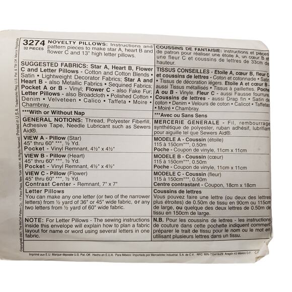 McCall's Home Decorating 3274 Vintage Sewing Pattern UNCUT 2001 Name Pillow - Picture 7 of 10